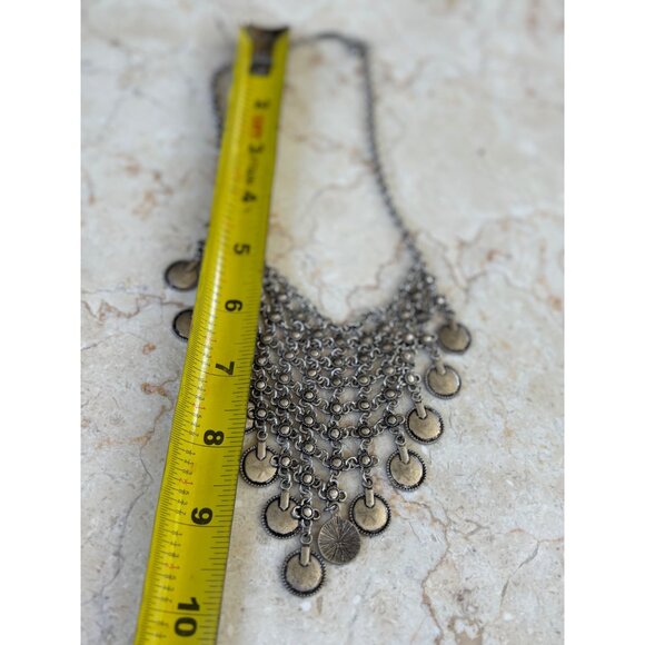 Vintage-Inspired tribal Silver-Tone Bib Necklace With Layered Coin Pendant Desig - Picture 6 of 9